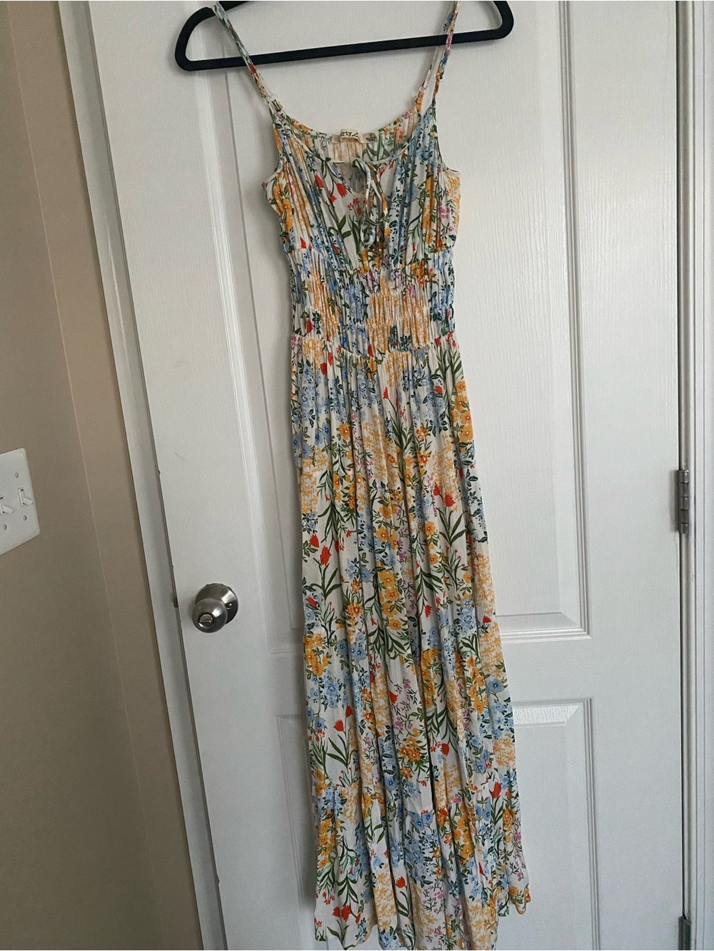 Liberty Love Cream Floral Maxi Dress with Yellow and Blue Flowers